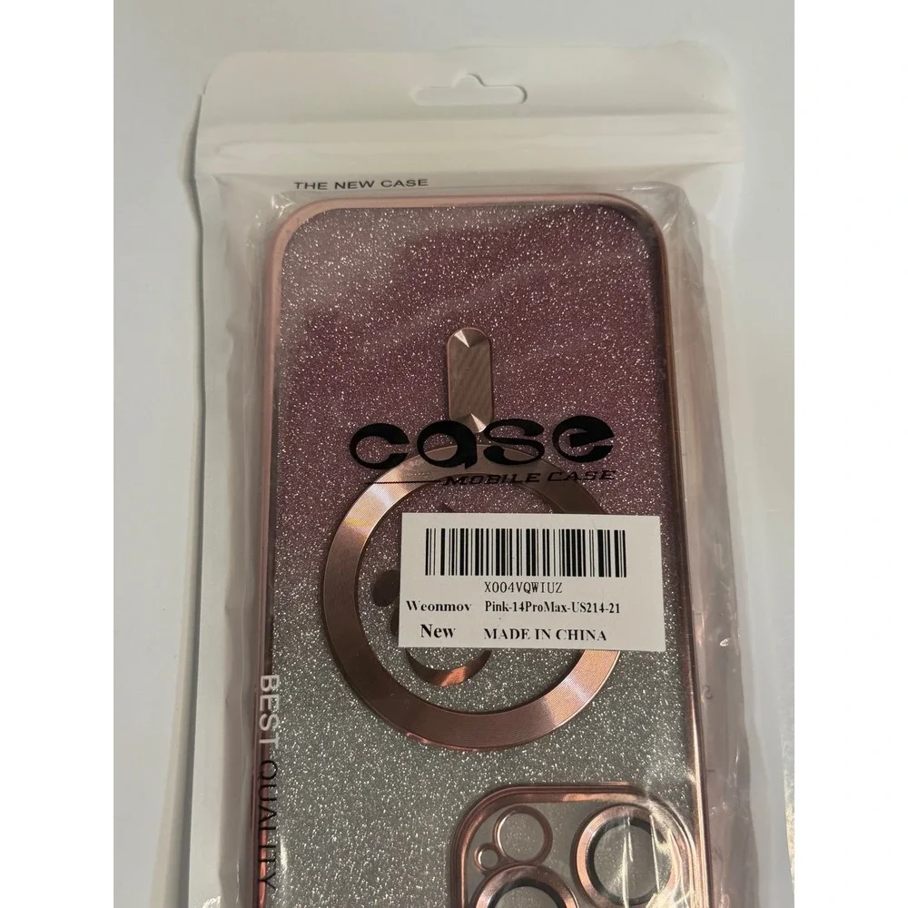 Weonmov iPhone 14 Pro Max Case Pink Silver Glitter MagSafe Magnetic Lens‎ Cover